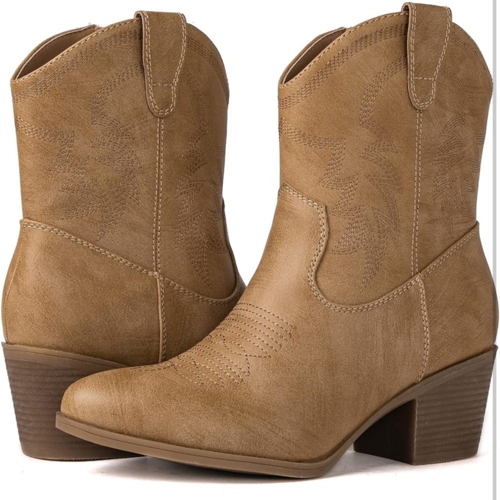 Women's Tan Western Ankle Boots - Classic Cowboy Style